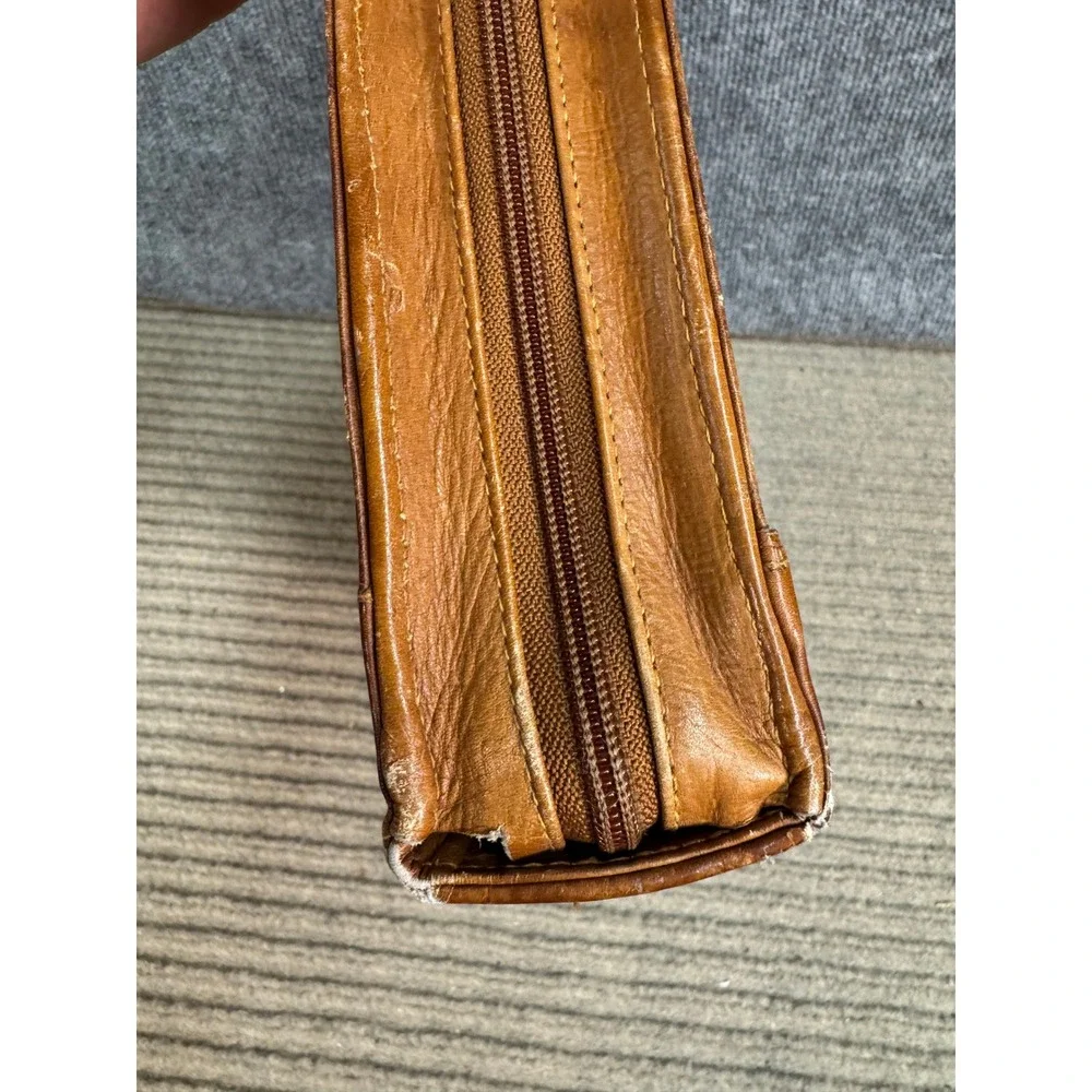 Vintage Tan Leather Zip Around Portfolio Binder Organizer Retractable Handle